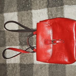 Red leather Patricia Nash small backpack crossbody purse